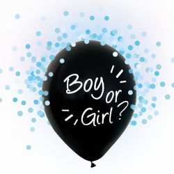   Babaváró latex léggömb, Boy or Girl felirattal, v. kék konfettivel
