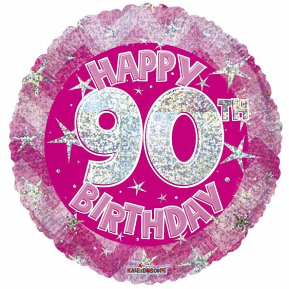 90. Évszámos lufi, hologramos pink fólia, happy b.