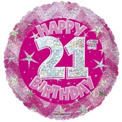  21. Évszámos lufi, hologramos rózsaszín fólia, happy b
