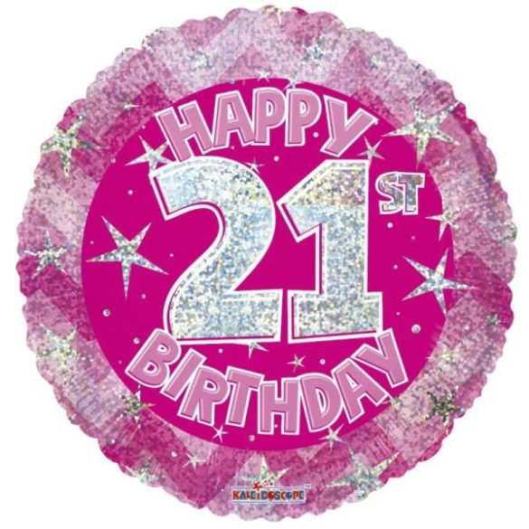  21. Évszámos lufi, hologramos rózsaszín fólia, happy b