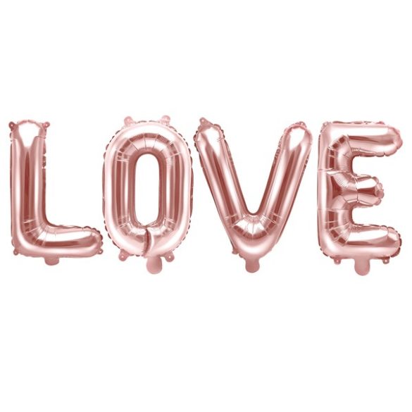 LOVE felirat, fólia lufi, 140 X 35cm, rosegold