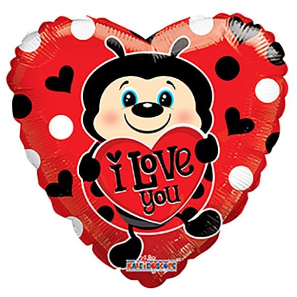 Fólia lufi, 18"/45 cm, szív, katicás, I love you